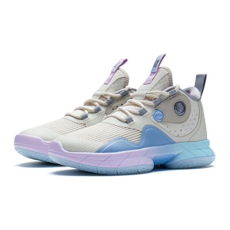 Li Ning Youth  Mid-Top Basketball Shoes Kids Sneakers Pearl-White Blue YKBS040-1