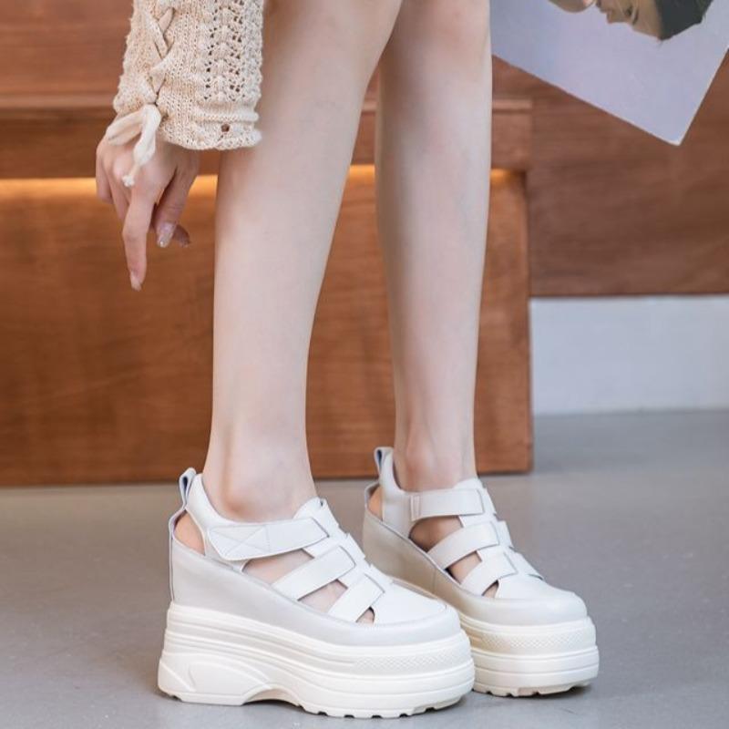 Fashion Genuine Leather Women's Sandals 2025 Summer New High Heeled Sandals Thick-soled Platform Sandals for Women  Hollow Out Sandalias