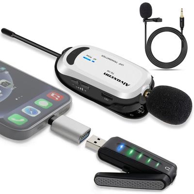 Wireless Microphone USB Alvoxcon Wireless Microphone Pin Microphone iPhone PC PC Microphone with Android Earphone Terminal UHF Recording Loudspeak Mon
