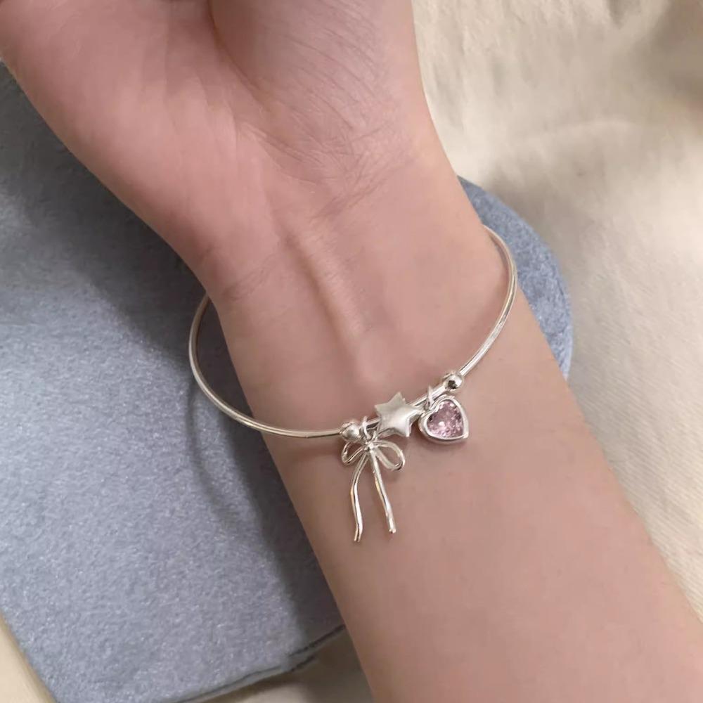 Elegant Heart-shaped Pendants Bracelets Bows Love Bow Bracelet Bow Open Thin Bracelet  Women