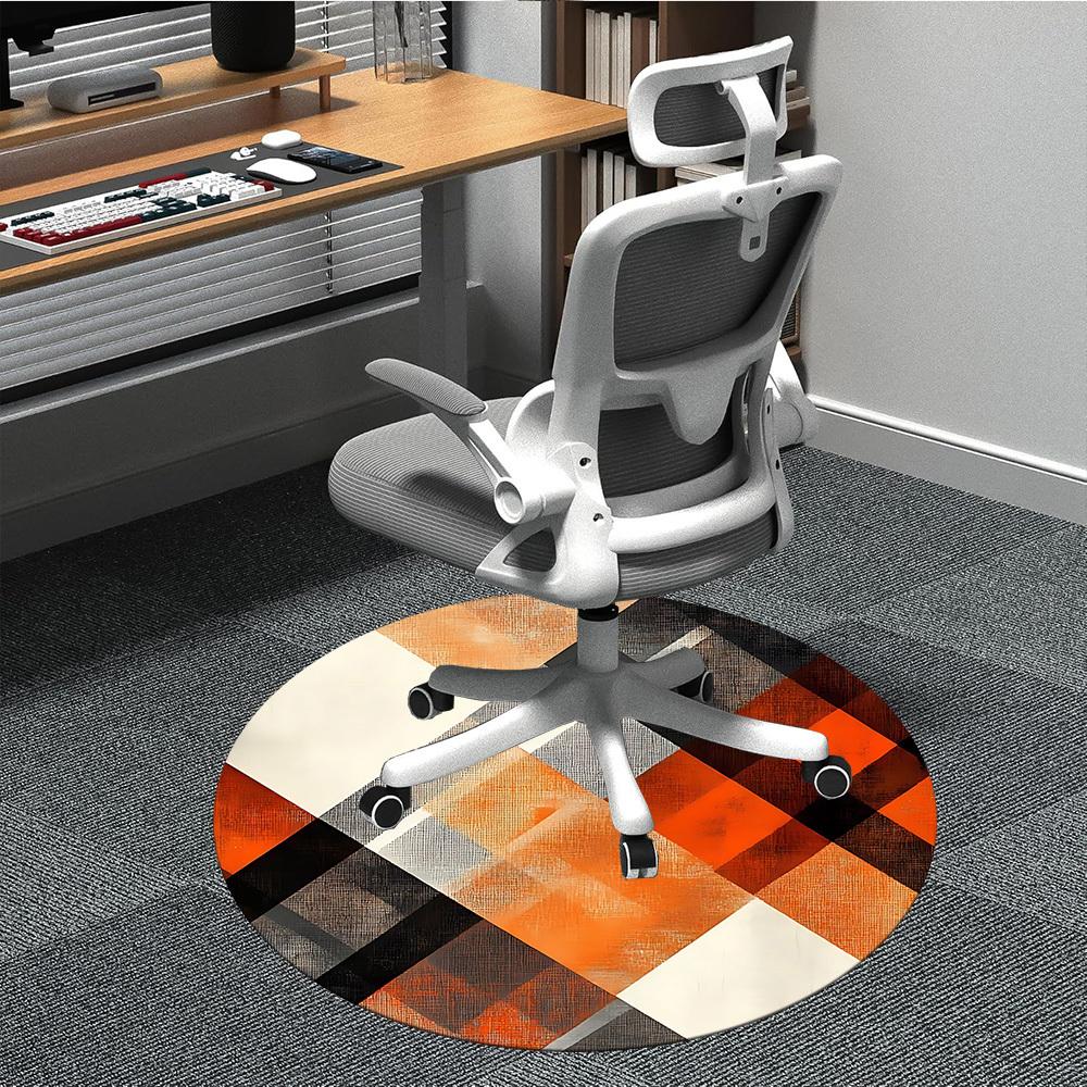 1pc Orange Black White Chair Carpet for Office, Round Polyester Mat, Indoor Decor for Office, Easycare Fabric, Washable Non-slip Area Carpet