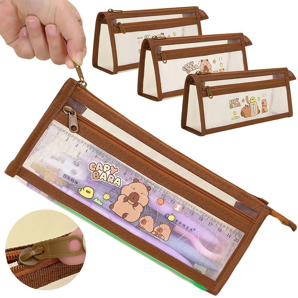 Mesh Pen Bag Capybara Stationery Bag Multi-functional Pencil Case  Gift