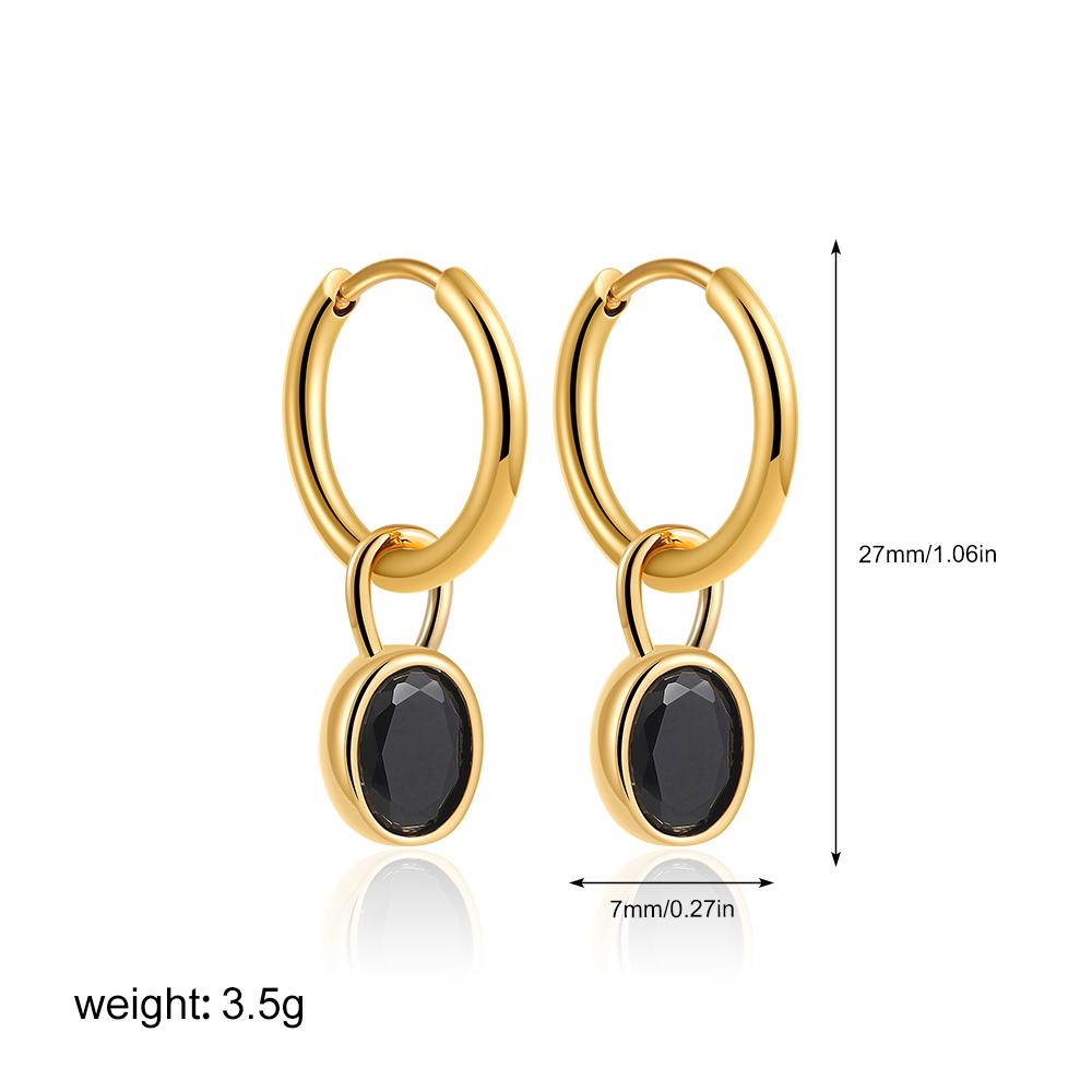 Boucles d'oreilles pendantes créoles huggie en acier inoxydable plaqué or pour femme, avec zircons cubiques multicolores et forme ovale, bijoux tendance pour fête