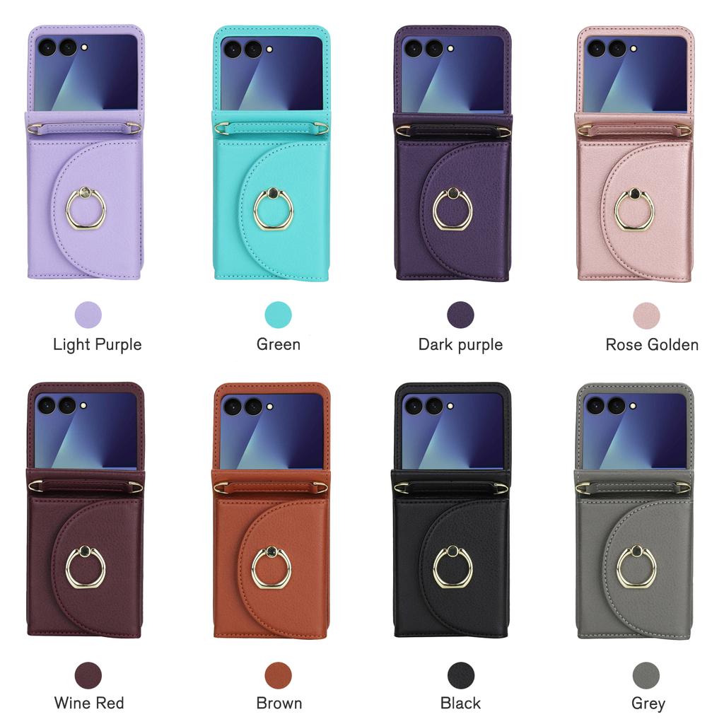 Crossbody Ring Holder Cards Solt Wallet Flip Leather Phone Case For Samsung Galaxy Z Flip 7 6 5 4 3 7FE Adjustable Strap Cover