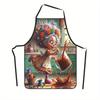 1pc Grandma Floral Dress Cooking Apron with Whimsical Cartoon Design - Durable Polyester Kitchen Apron for Baking, Gardening