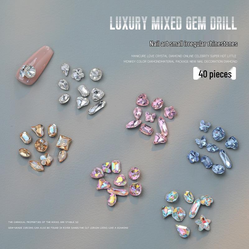 

Nail Art Decorations: Irregular Teardrop, Heart, Square Rhinestones, Transparent Stacked Mix