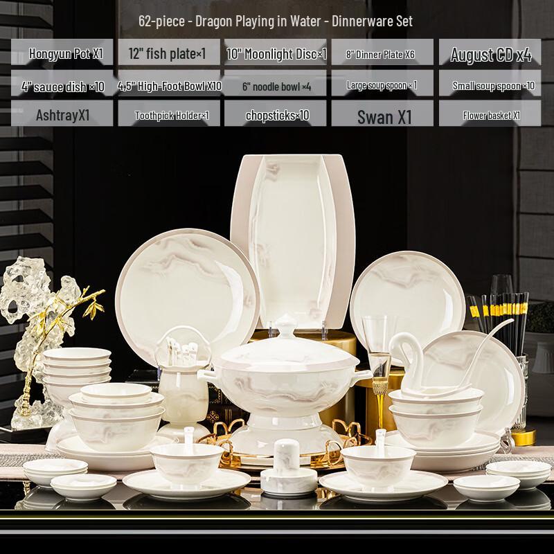 Jingdezhen Dragon Pattern Bone China Dinnerware Set