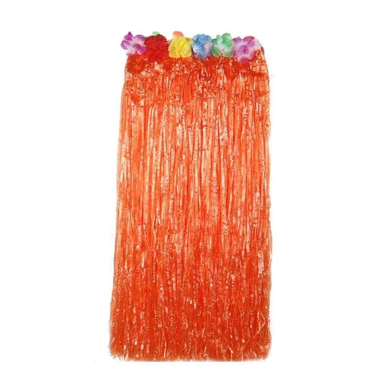 Girls Hawaiian Grass Hula Skirt Costume Set Vibrant Color Performance Dress with Flower Decor for Birthday Party Decor