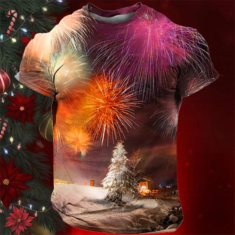 Summer Men's Christmas 3D Printed Crew Neck T-Shirt