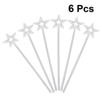 6 Stück galvanisierter Pentagramm-Sternen-Feenstab Kunststoff Magische Spielrequisiten für Geburtstagsfeier Stäbe Galvanisierter Pentagramm-Stab