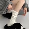 1 Pair Women Crew Socks Solid Color Ribbed Calf Scrunch Boot Socks Elastic Warm Socks Versatile Footwear Accessory