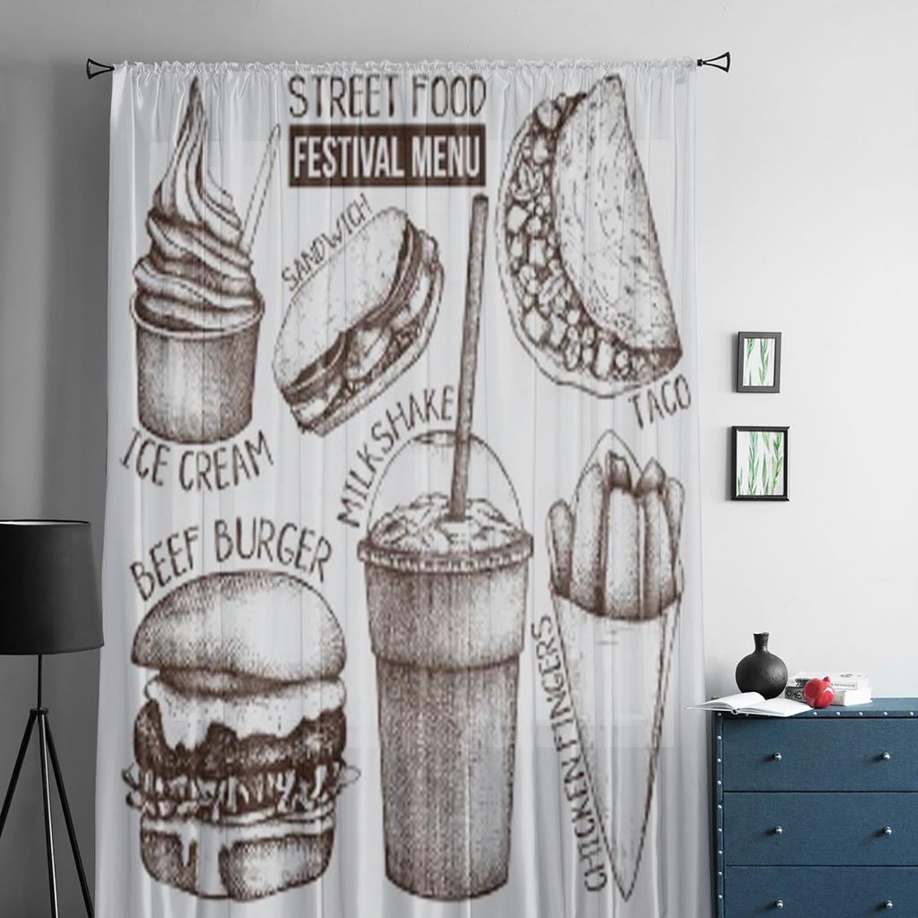 Street Food Festival Menu Luxurious Chiffon Sheer Curtains for Living Room Bedroom Decoration Window Voiles Tulle Curtain
