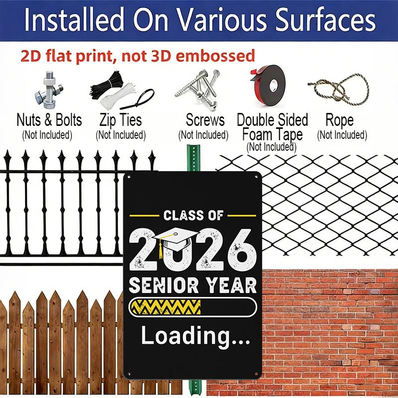 2D Flat, 1pc "Class of 2026 Senior Year Loading" Aluminium Sign - 8"x12" Yellow & Black Progress Bar Graduation Decor, Perfect for 2026 Senior Gifts