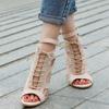 Open Toe Womens Lace Up Ankle Sandal Boots High Chunky Heel Roman Shoes