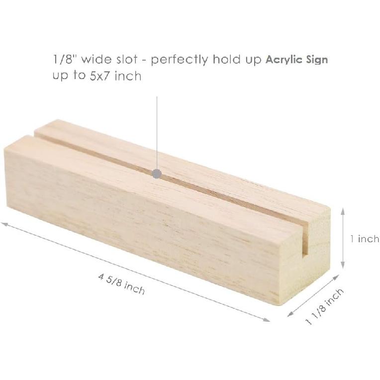 UNIQOOO 5 Pack Wood Table Number Stands | 1/8” Thick Acrylic Sign Holders | Oak Wood Display Stands | Place Card Holder, Perfect for Retail Shop