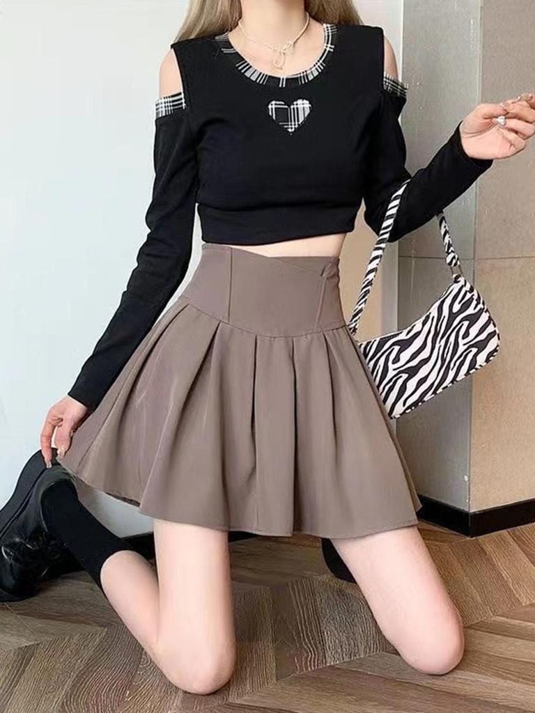 High-waisted Pleated Mini Skirt for Women Slim A-line Skirts Elegant Vintage Female Korean Style Clothing Summer