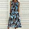 Oversized Women Sleeveless Round Neck Dress Elegant Cluster Flower Printed Loose Mid Calf Dress