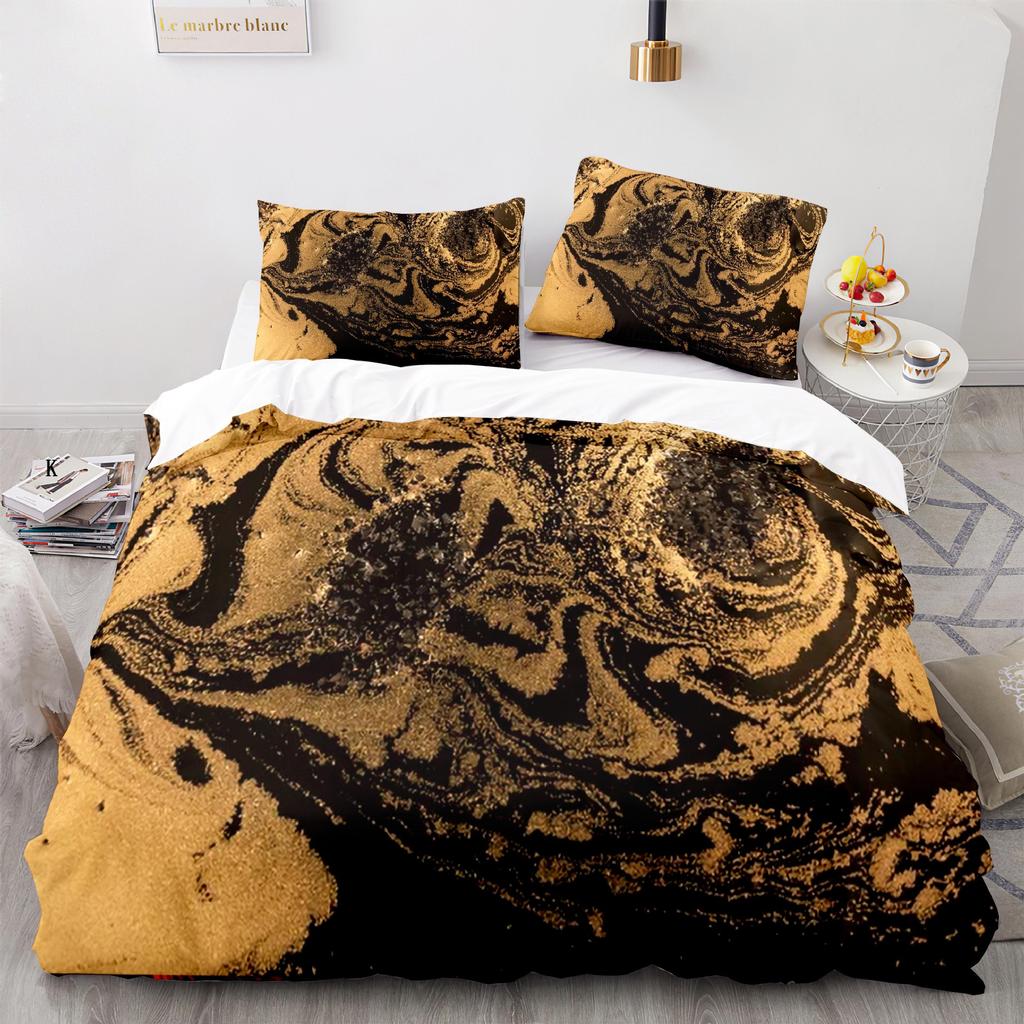 Marmor Polyester Bettbezug Set King Queen Größe Pinselstriche Farben in Marmoroptik Aquarell Kunstwerk für Kinder Jungen Mädchen