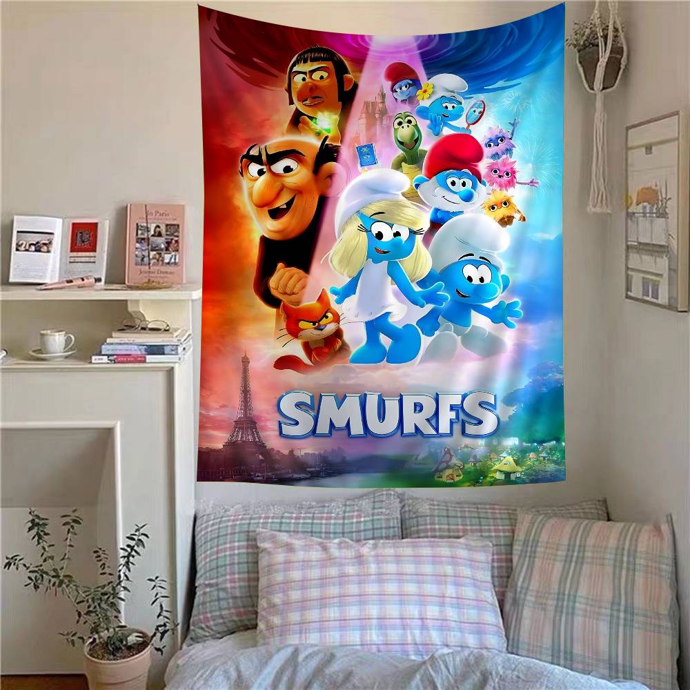 Cartoon SSmurfs Anime Tapestry Hippie Flower Wall Carpets Dorm Decor Cheap Hippie Wall Hanging