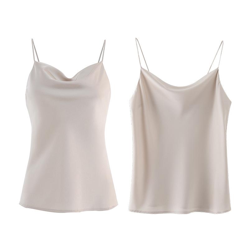 

2023 весенние атласные сексуальные женские топы, однотонные черные атласные топы с открытой спиной на бретельках, женский жилет, элегантный модный свободный повседневный женский топ M белый