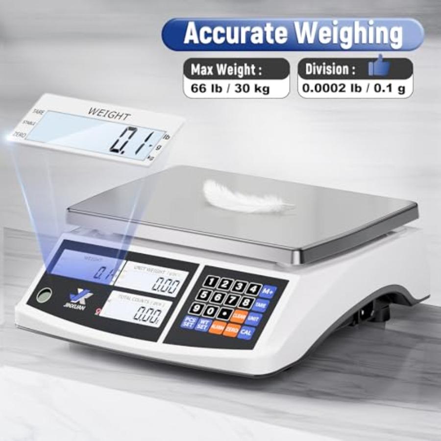 Industrial Counting Scale 30kg/66lb x 0.1g Precision Bench Scale Digital Inventory Counting Weight Scale for Small Parts and Co