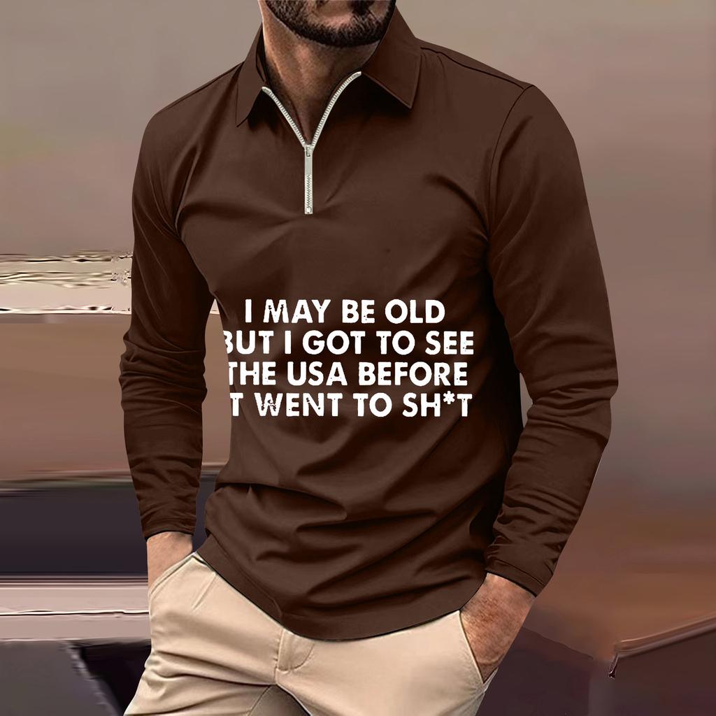 Men'S Long Sleeved Zipper Collar Shirt, Fashionable And Casual Lapel Top