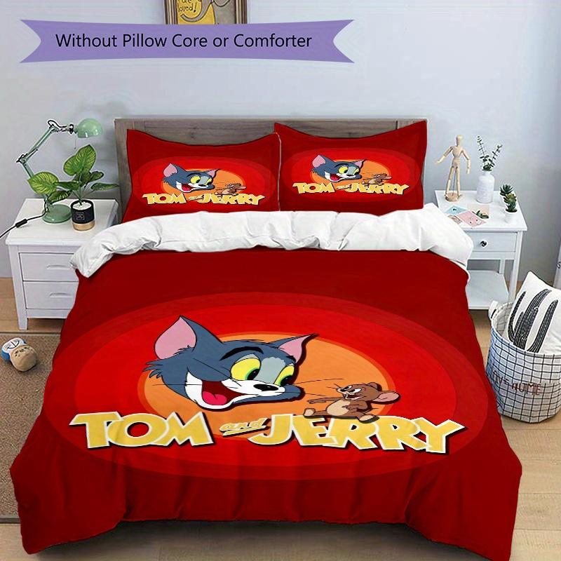 3pcs Tom & Jerry Design Printed Quilt Set - Soft and Comfortable Quilt Cover for Bedroom, Guest Room and Dormitory Decorative Bedding Set 1 Duvet Cove