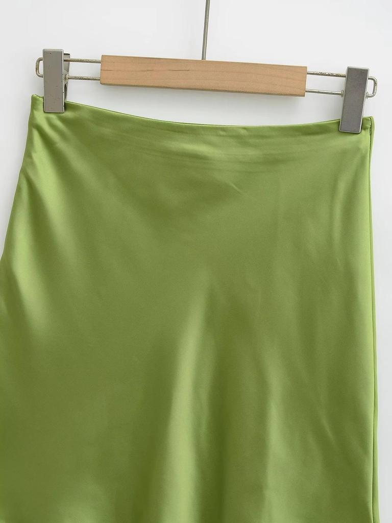 2025 Summer French Retro Satin Acetate A-line Mini Skirt with Side Zipper