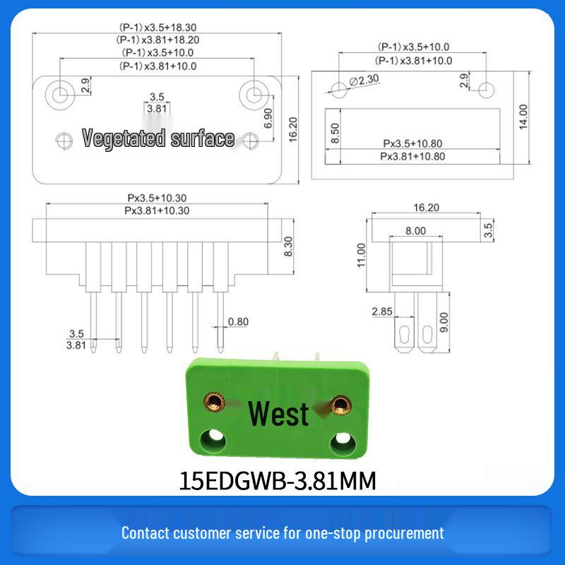 15EDGWB+KM-3.81mm Flange Panel Mount Terminal Block Through-Hole Plug-in 2EDGWB3.81