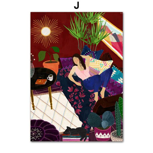 Abstrakte Mode Aktuelles Mädchen Tiger Bunte Blume Wandkunst Leinwand Malerei Poster Und Drucke Wandbilder Für Schlafzimmer Dekor Kein Rahmen