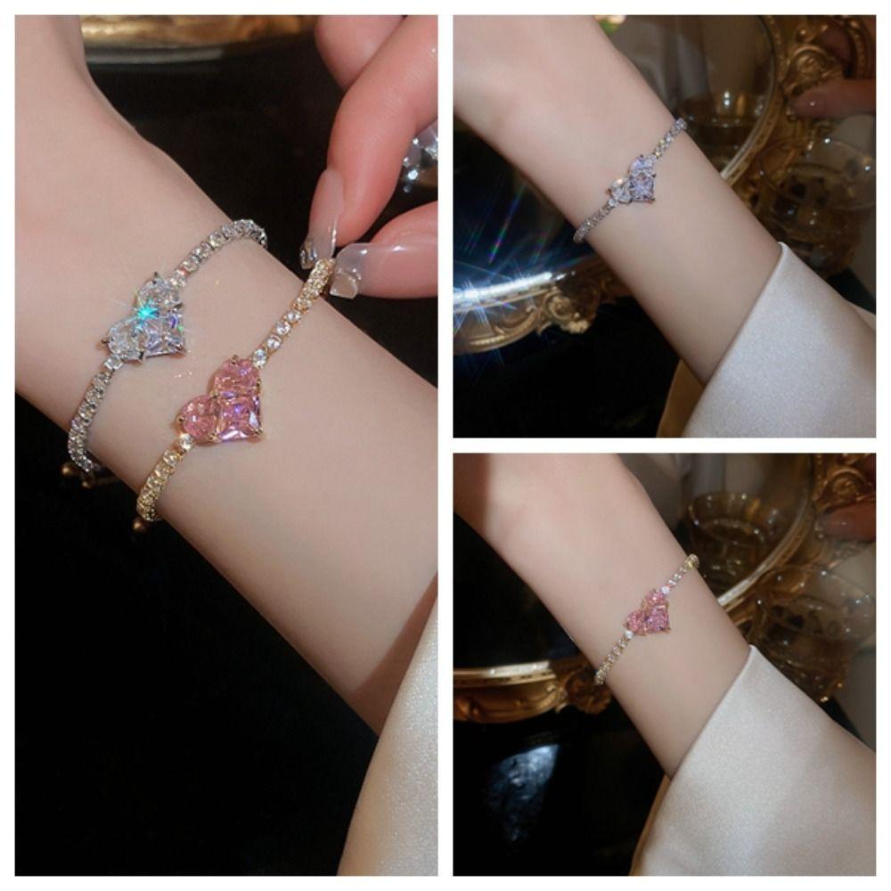 

Легкий роскошный браслет в форме сердца с любовью, новый модный браслет-цепочка с звеньями, розовый браслет с цирконием, одноклассники серебряный