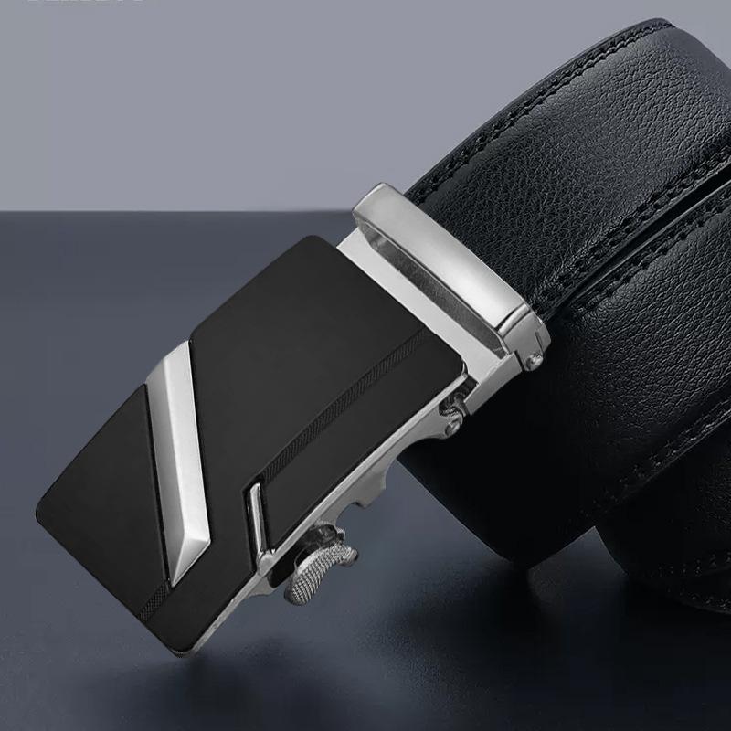 Genuine Leather Men's Automatic Buckle Cowhide Belt Alloy Buckle Business Casual Trousers Belt Middle Aged and Young Belt Men