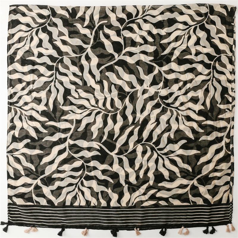 Luxury Women Leaf Scarf Summer Beach Shawl Cotton Linen Feeling Tassel Pashmina Muslim Hijab Wrap Lady Viscose Scarf