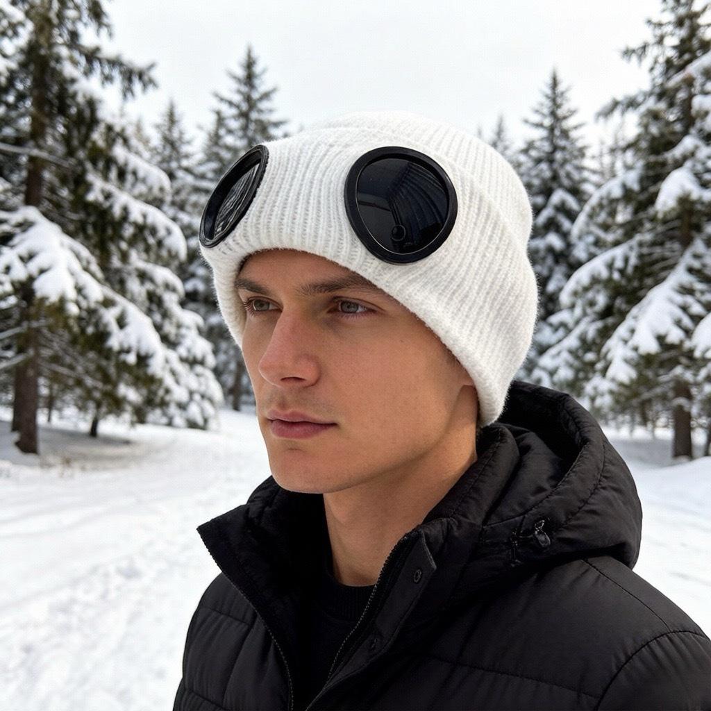 Men's Trendy Windproof Knit Pilot Hat with Goggles - Versatile & Warm for Autumn and Winter