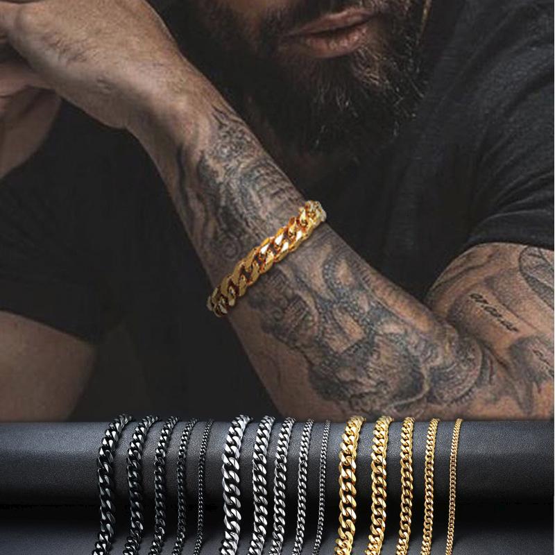 Classic Thin Cuban Chain Bracelets for Men Women,Stainless Steel Chunky Curb Chain Wristband,Classic Metal Jewelry Gift
