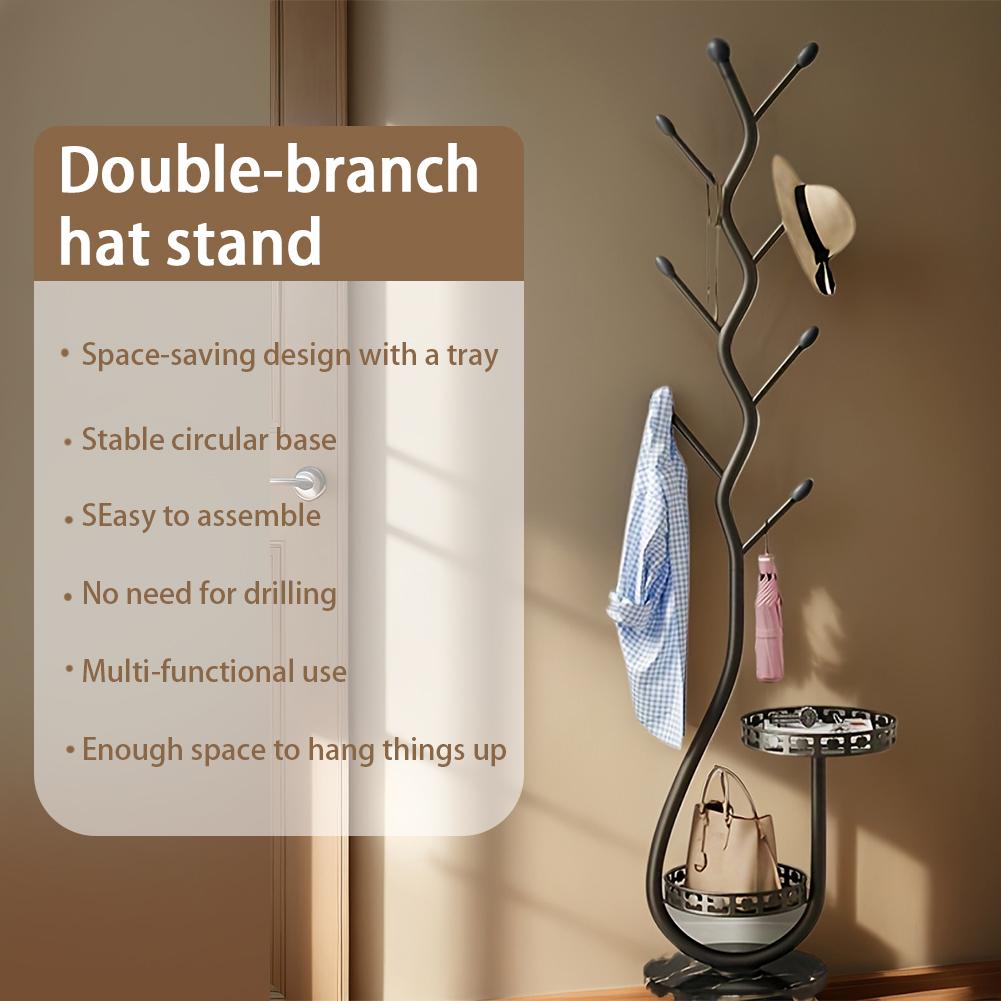 Metal Mobile Clothes Rack Household Single Pole Drying Rack with 8 Hooks Bedroom Imitation Tree Branch Hanging Rack French Minim