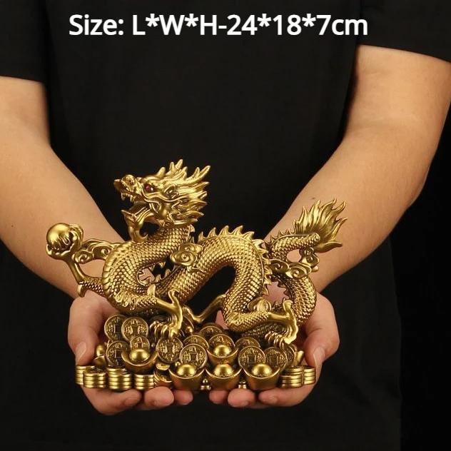 Zhao Cai Starożytny Brąz Pięć Pazurów Złoty Smok Dekoracja Zhaocai Biuro Salon Wejście Rzemiosło Zodiak Brąz Smok Maskotka