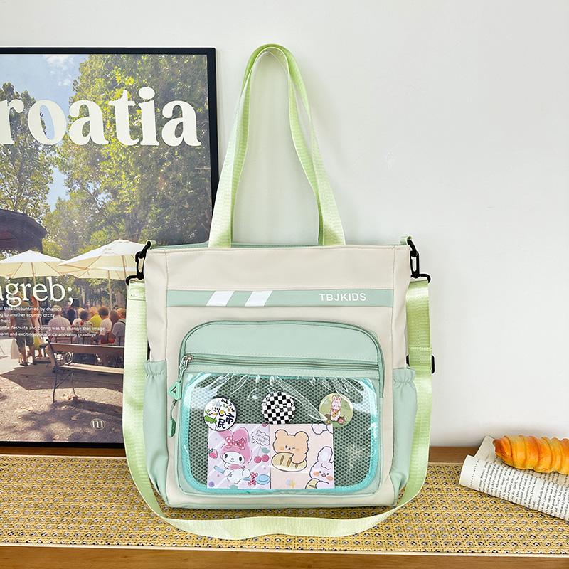 Student Messenger Bag Color Block Shoulder Bag Transparent Tote Bag