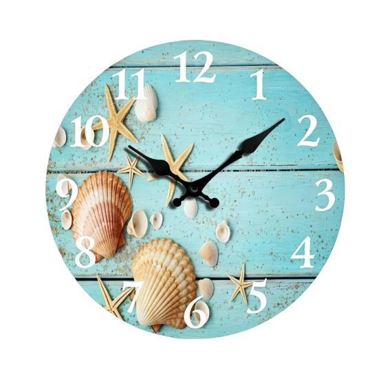 2D Flat Wooden Wall Clock Silent Quartz Movement Hand-Painted Clock Home Office Bedroom Living Room Digital Analog Clock Decoration