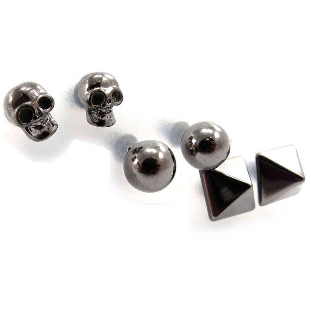 Les Trésors De Lily [J7840] – 3 Paar „Skull“-Ohrringe