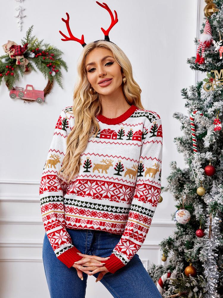 

Женский ленивый свитер с оленьим узором Женский осенне-зимний блестящий вышитый рождественский свитер 2XL красный