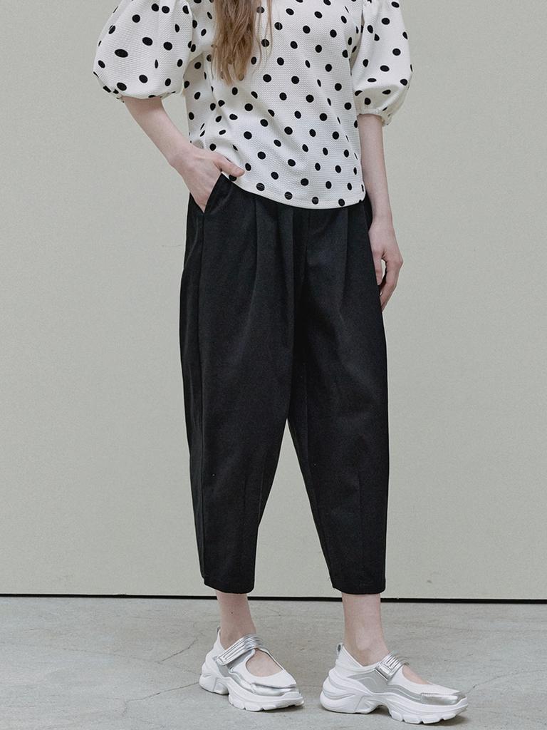 Avang Crop Cotton Banding Pants - Black