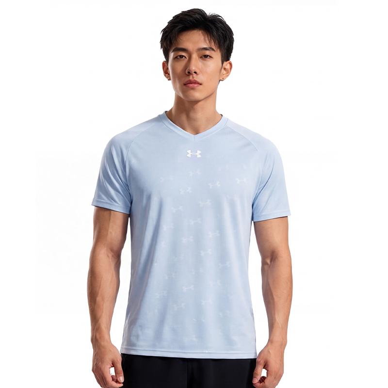 Under Armour V-Ausschnitt Lockerer Schnitt Colorblock Raglan Feuchtigkeitstransportierend Atmungsaktiv Schnelltrocknend Logo-Design Kurzarm T-Shirt Unisex T-Shirts 21500531-441