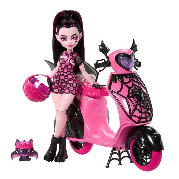 Action figure Draculaura con scooter - Monster High - Draculaura Vamptastic Scooter - 21,30 x 27,90 x 9,74 cm - Multicolore