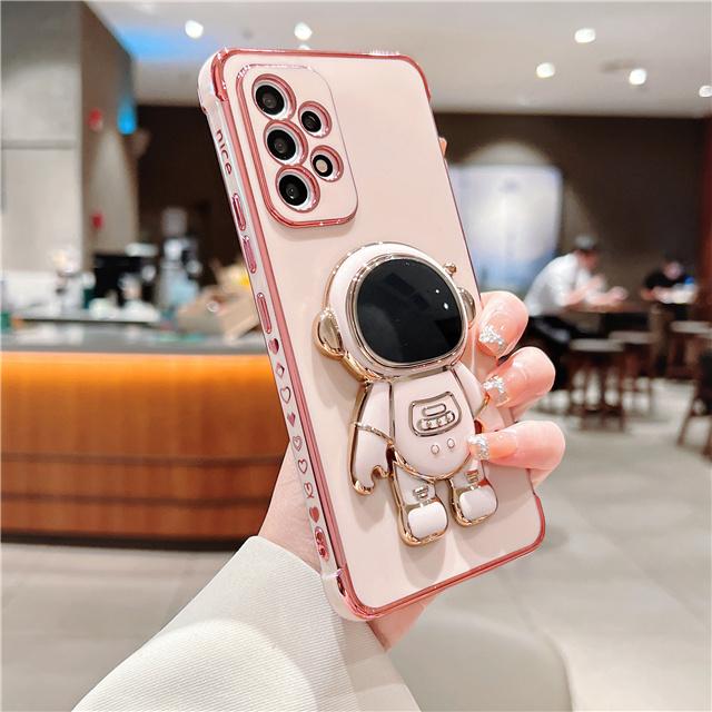 

Luxury Astronaut Stand Phone Case For Samsung Galaxy S20FE S21 Plus S22 S24 S25 Ultra A12 A13 5G A52 A53 A55 F12 Plating Cover For S25 Ultra