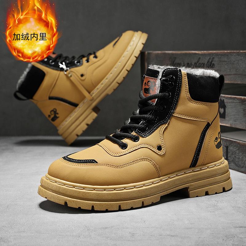 Black Martin boots men's large size 45 velvet warm 46 waterproof cotton shoes 47 high-top tooling boots snow boots men's 48