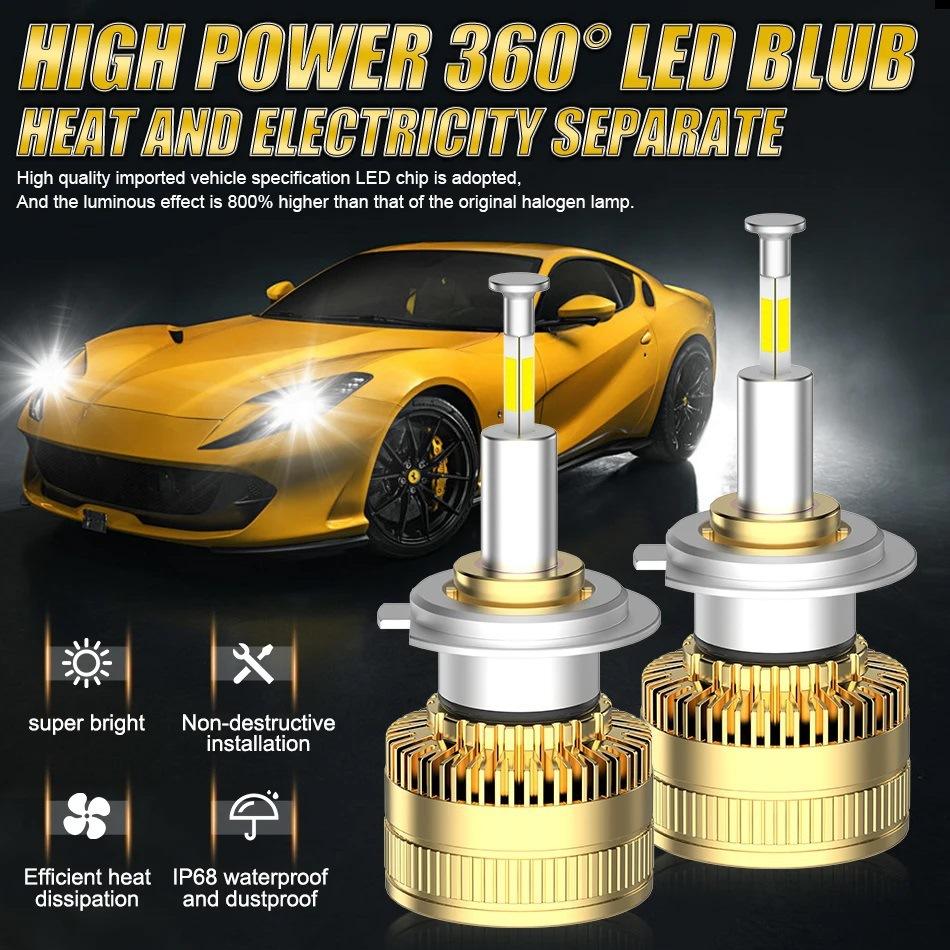 Big Power Super Bright 360 Degree LED Headlight Bulbs Long Life H7 LED for Car Headlamp Lights,2pcs.