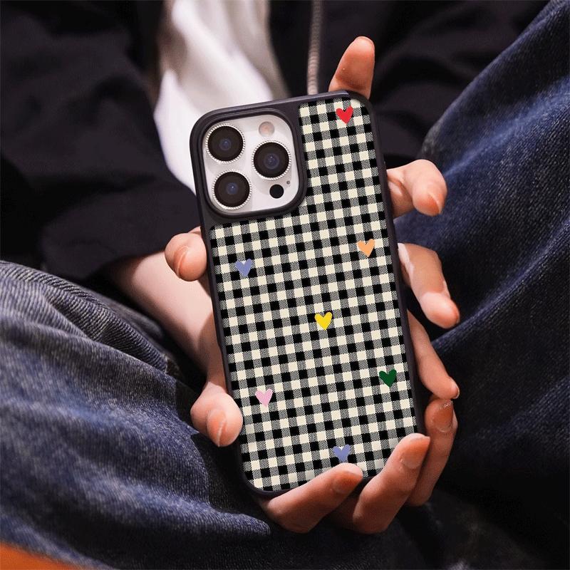 Color love black plaid for Apple iPhone17/16Pro mobile phone case 14 matte PC15 women's 13 sets