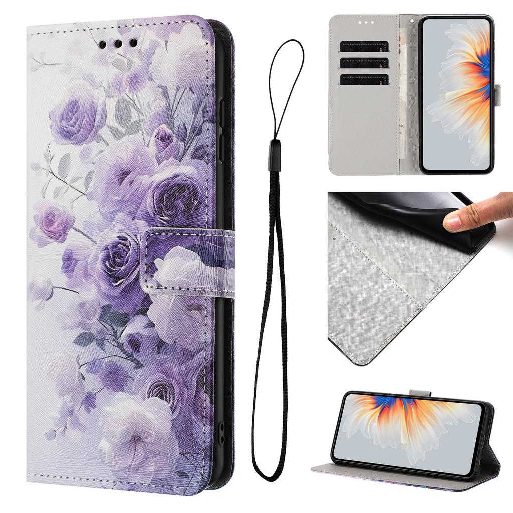 Wallet Case for Moto G17 - Leather/PU, Purple, With Lanyard