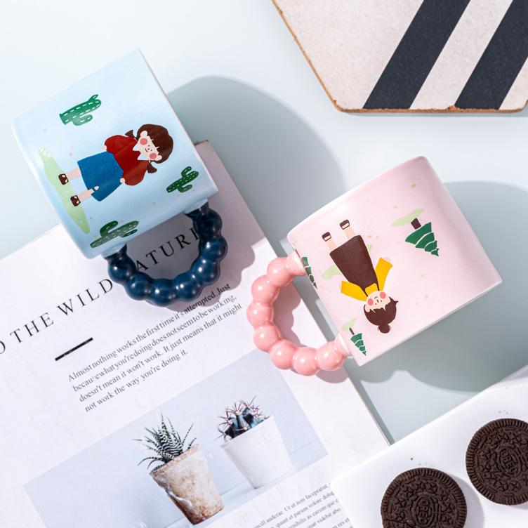 Cute Girl Ceramic Mug Coffee Cup Girl Heart High Looking Water Cup Creative Souvenir Cup Souvenir Gift